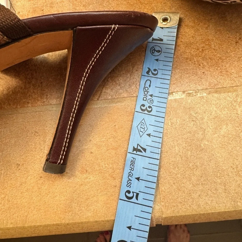 CIRCA JOAN & DAVID Leather And Canvas SZ 8 Open Toe Heel 2 Strap Y2K Bronze EUC